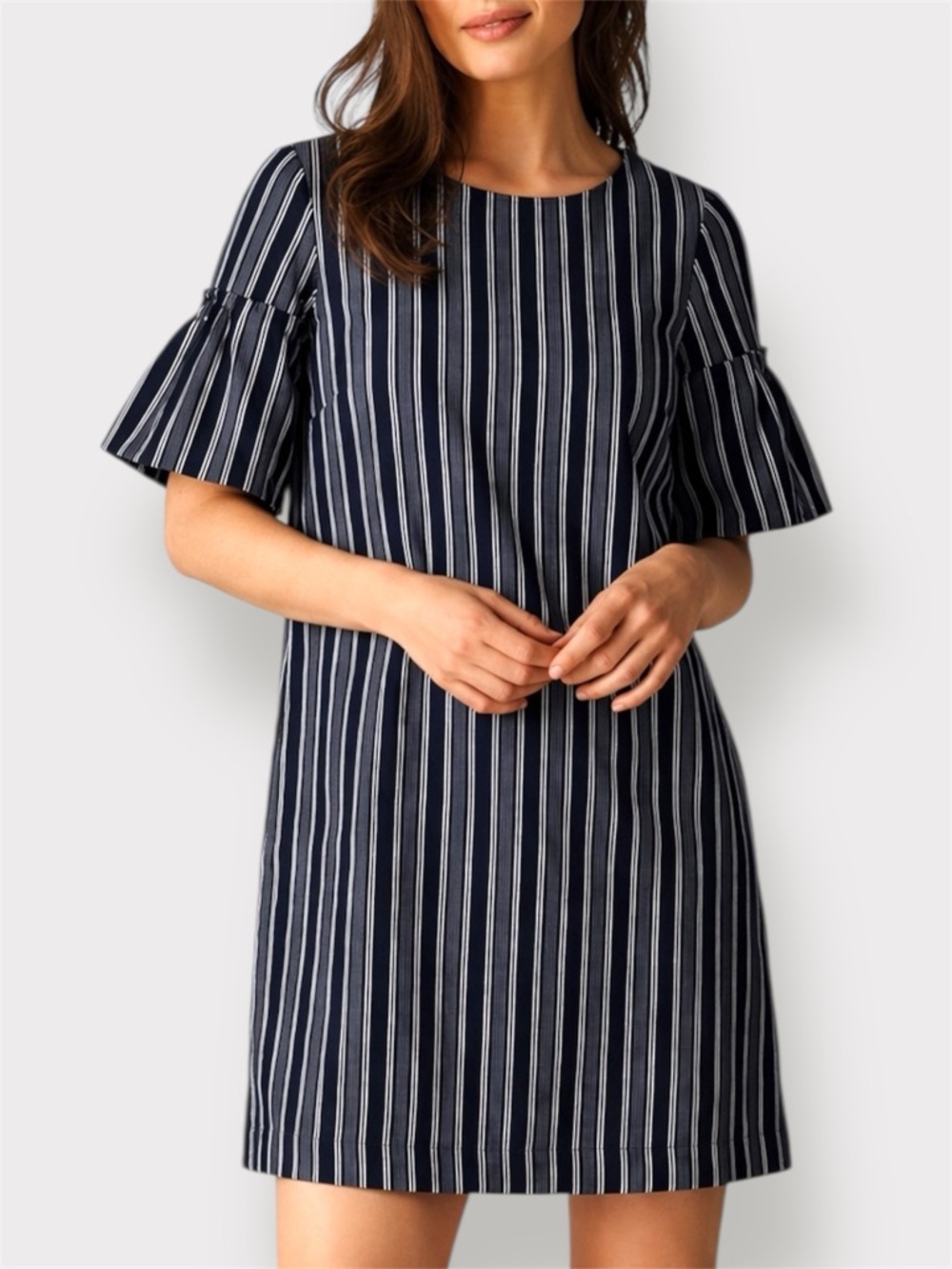 Banana Republic Navy Stripe Ruffled Bell Sleeve Shift Dress